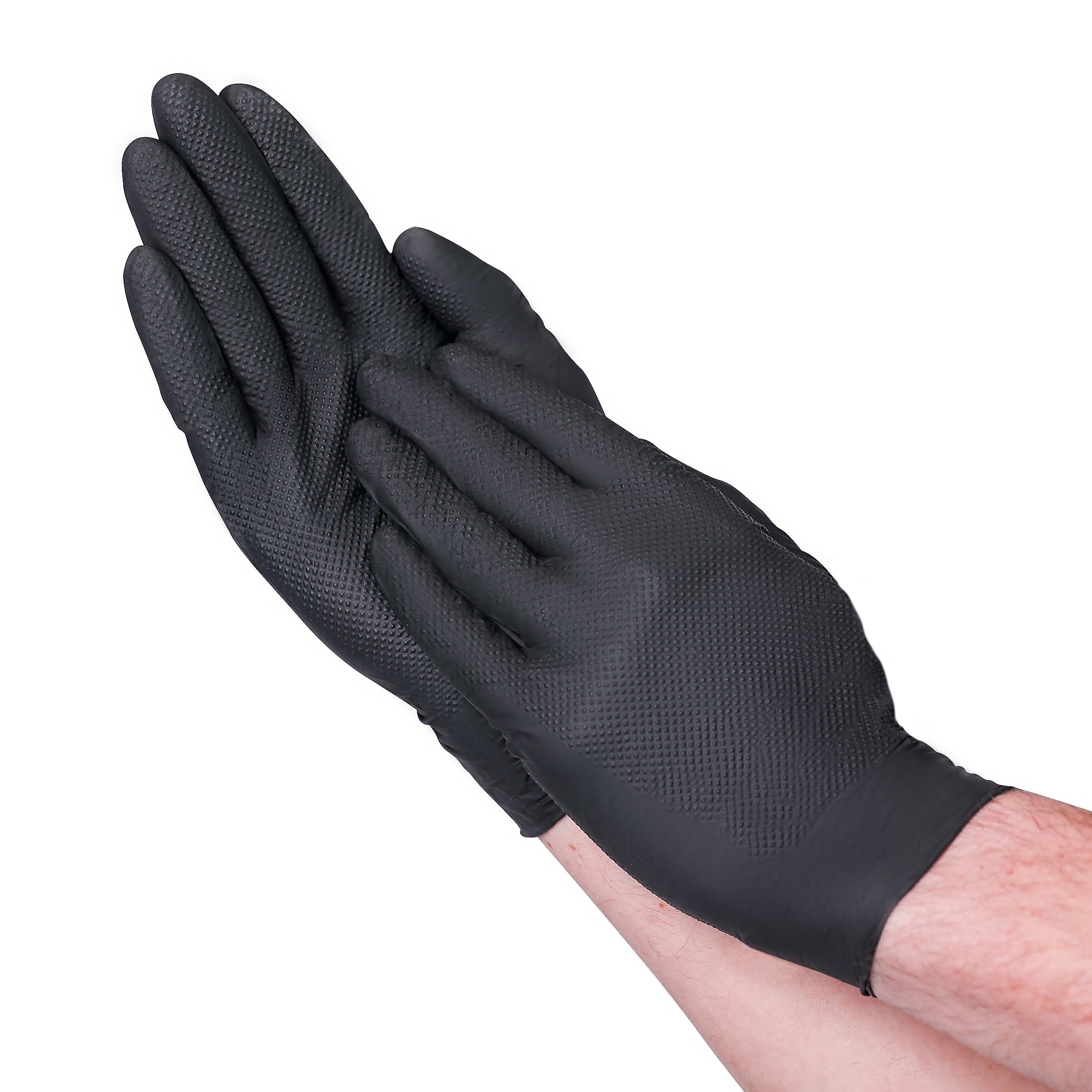 【美品】Post Production Mil-Glove Black Heavy Duty 8-mil Industrial Black Nitrile Gloves with Raised