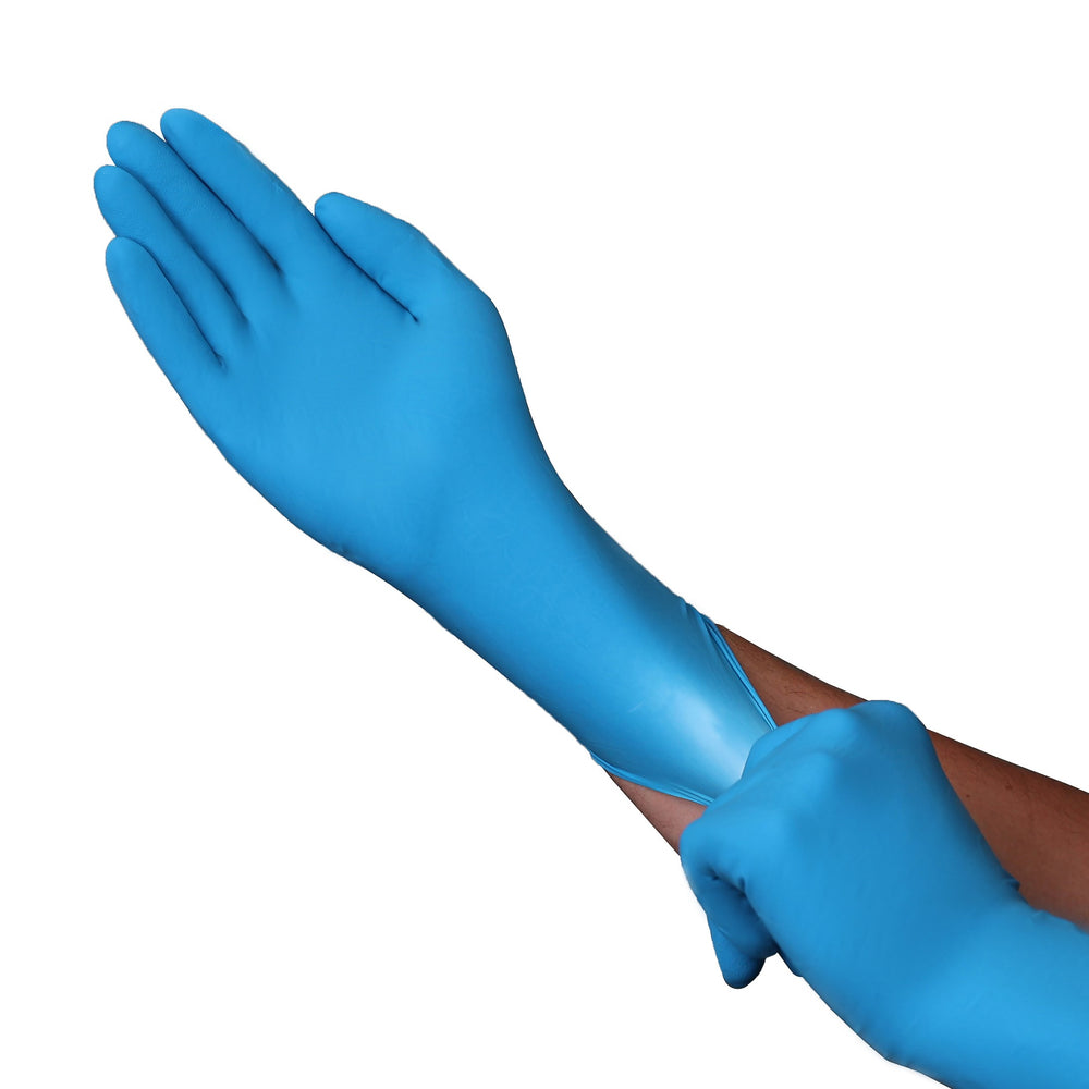 A3CH2 Blue 14 mil Latex Industrial Disposable Gloves with 11.5" Extended Cuff