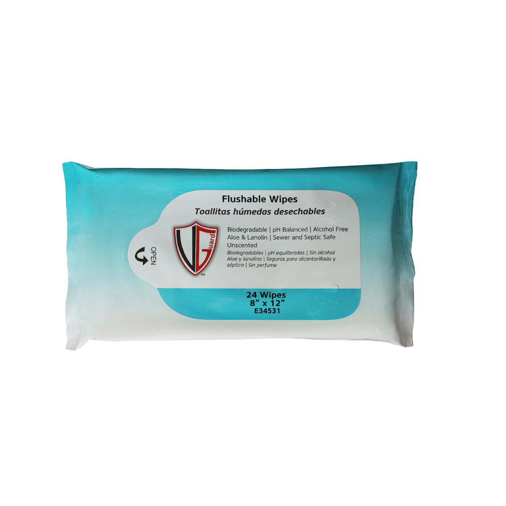 VGuard® Flushable Wipes, Pre-moistened, 24 Pack