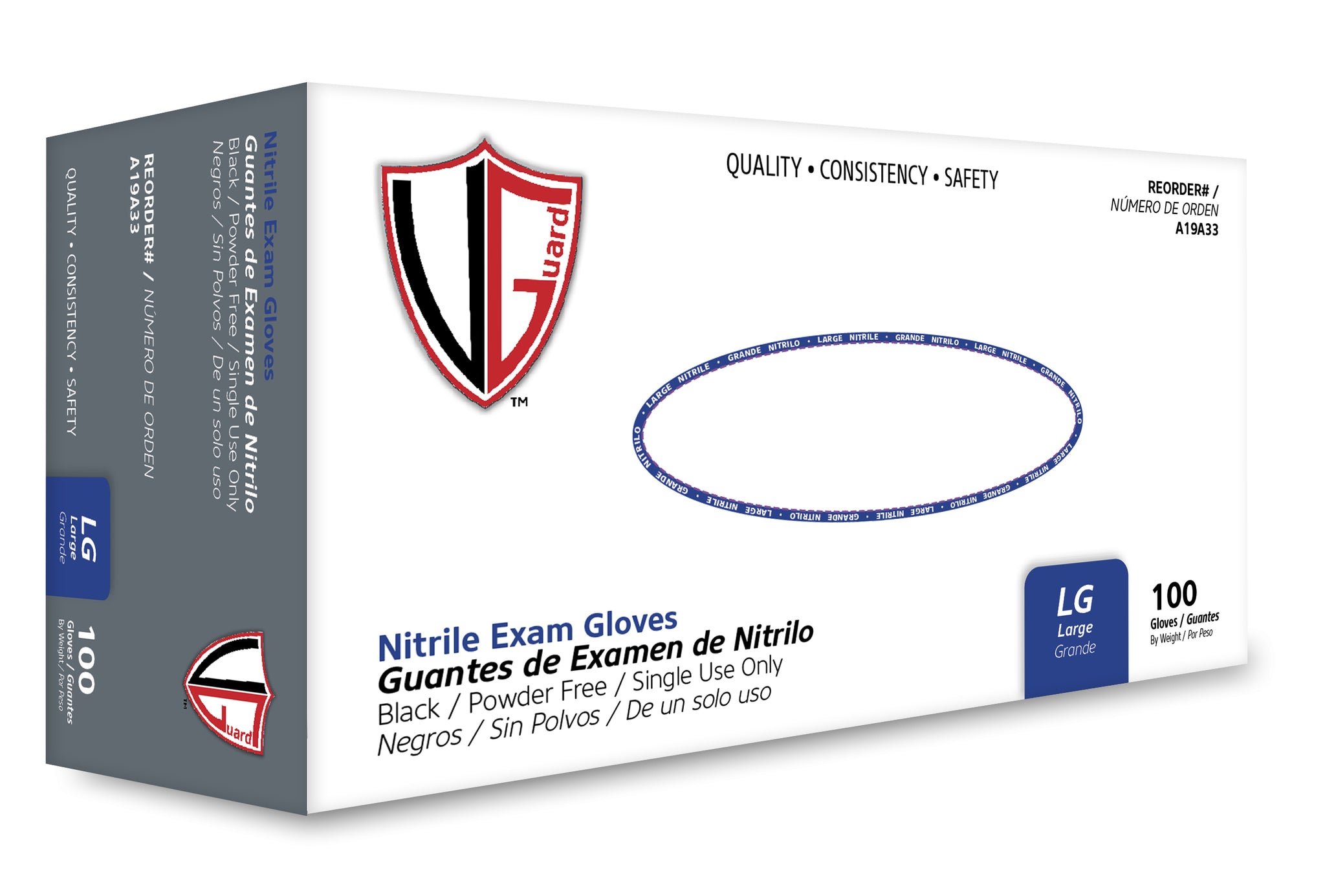 A19A3 Black 7 mil Nitrile Exam Disposable Gloves