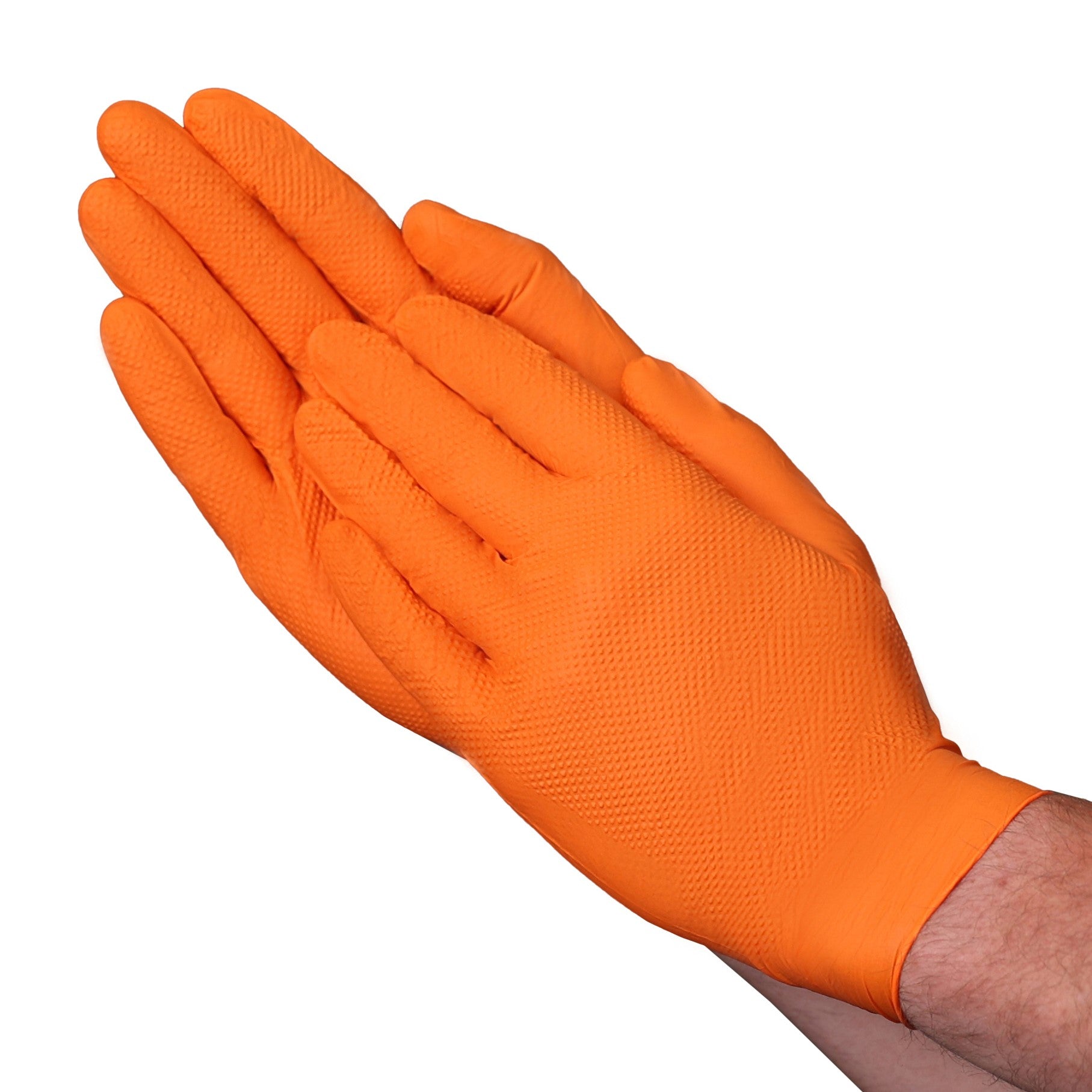 A1FA6 Hi-Vis Orange 6 mil Nitrile Diamond Textured Industrial Disposable Gloves