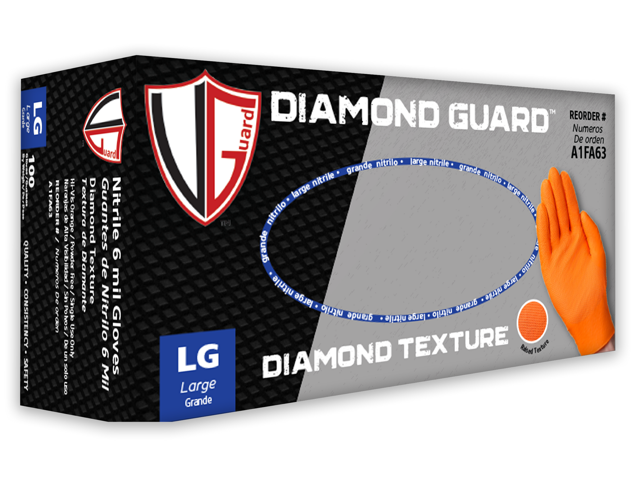 order J6♡ A1FA6 Hi-Vis Orange 6 mil Nitrile Diamond Textured