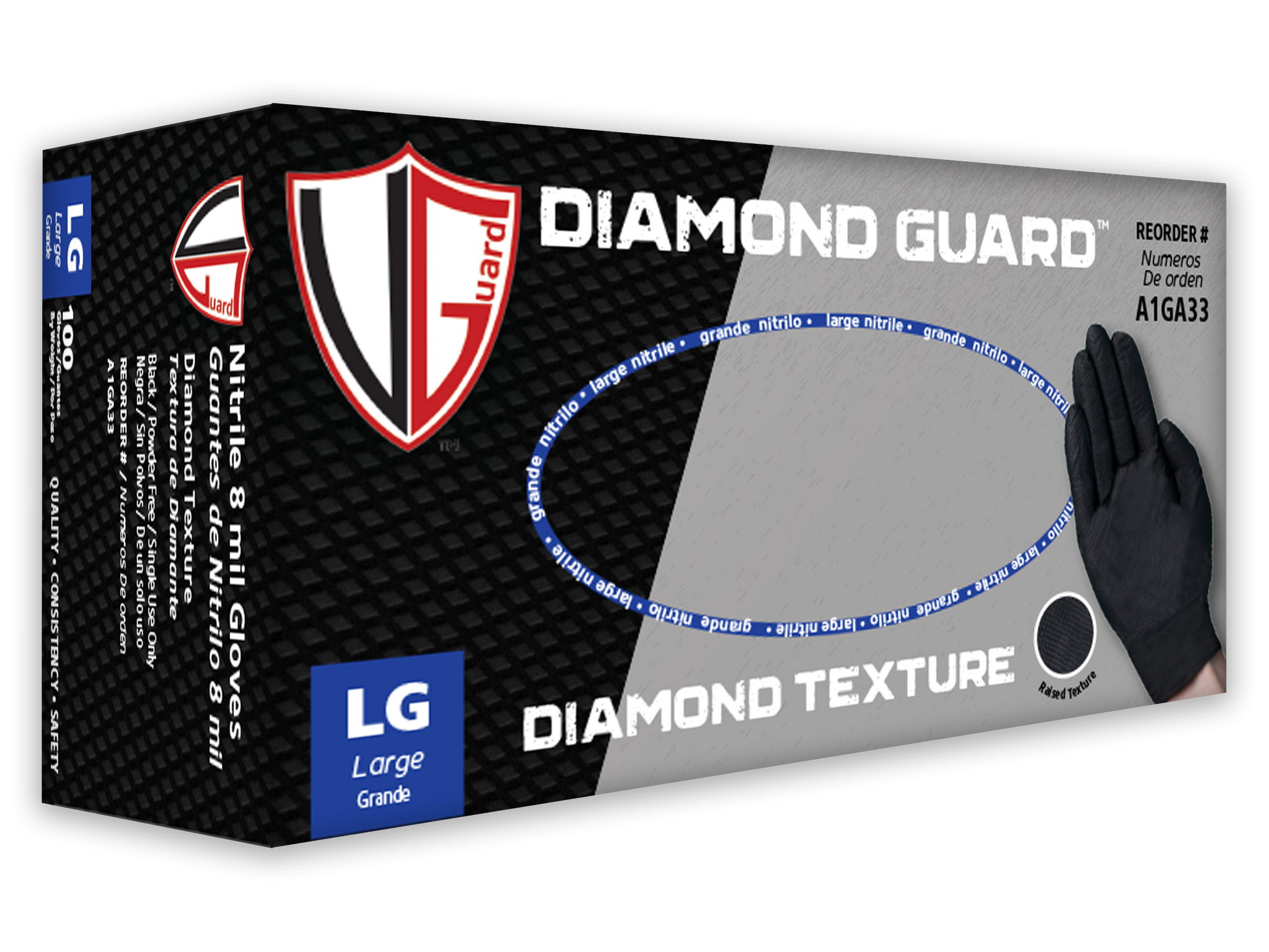 A1GA3 Black 8 mil Nitrile Diamond Textured Industrial Disposable Gloves