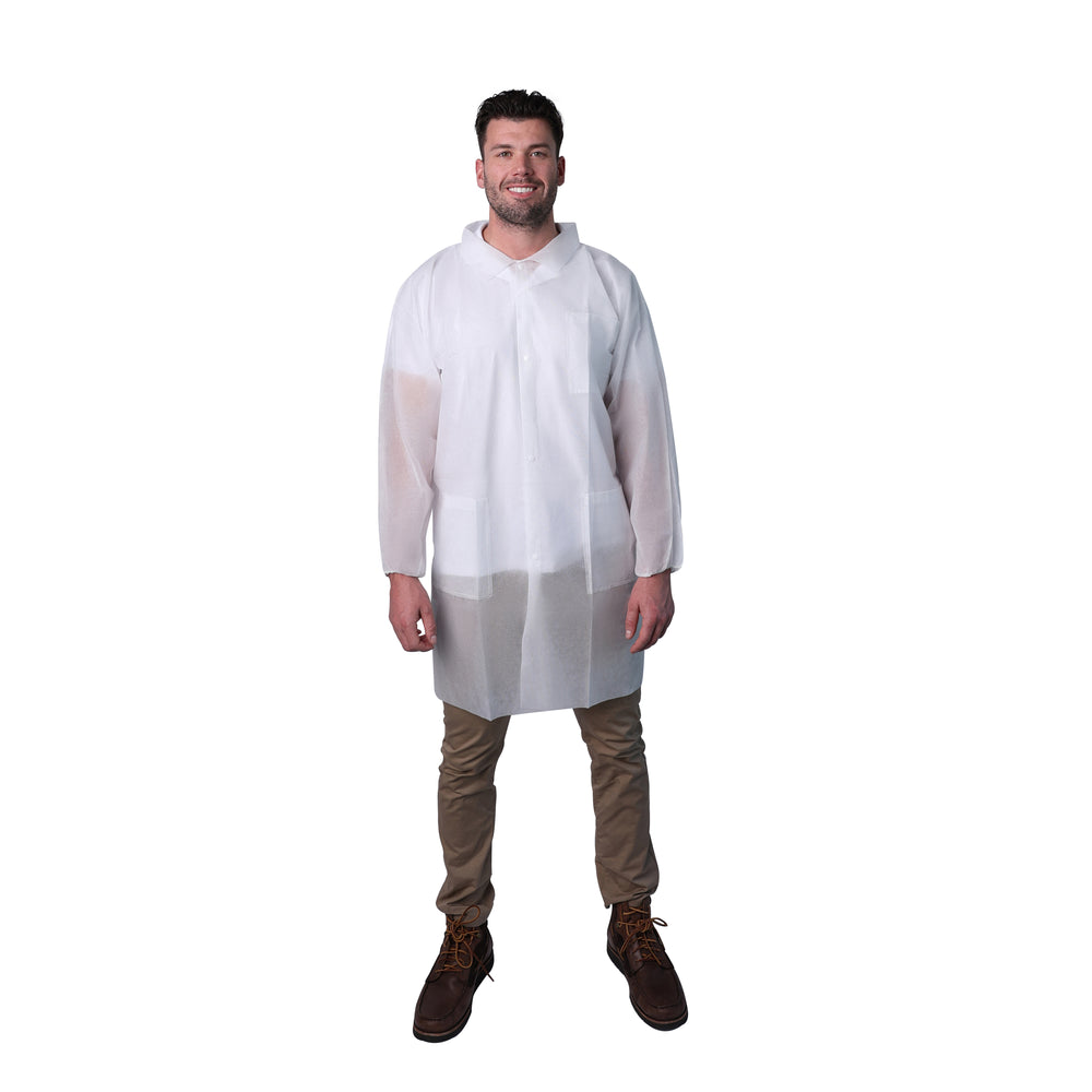 VGuard® White Medium Weight Polypropylene Lab Coat with Pockets