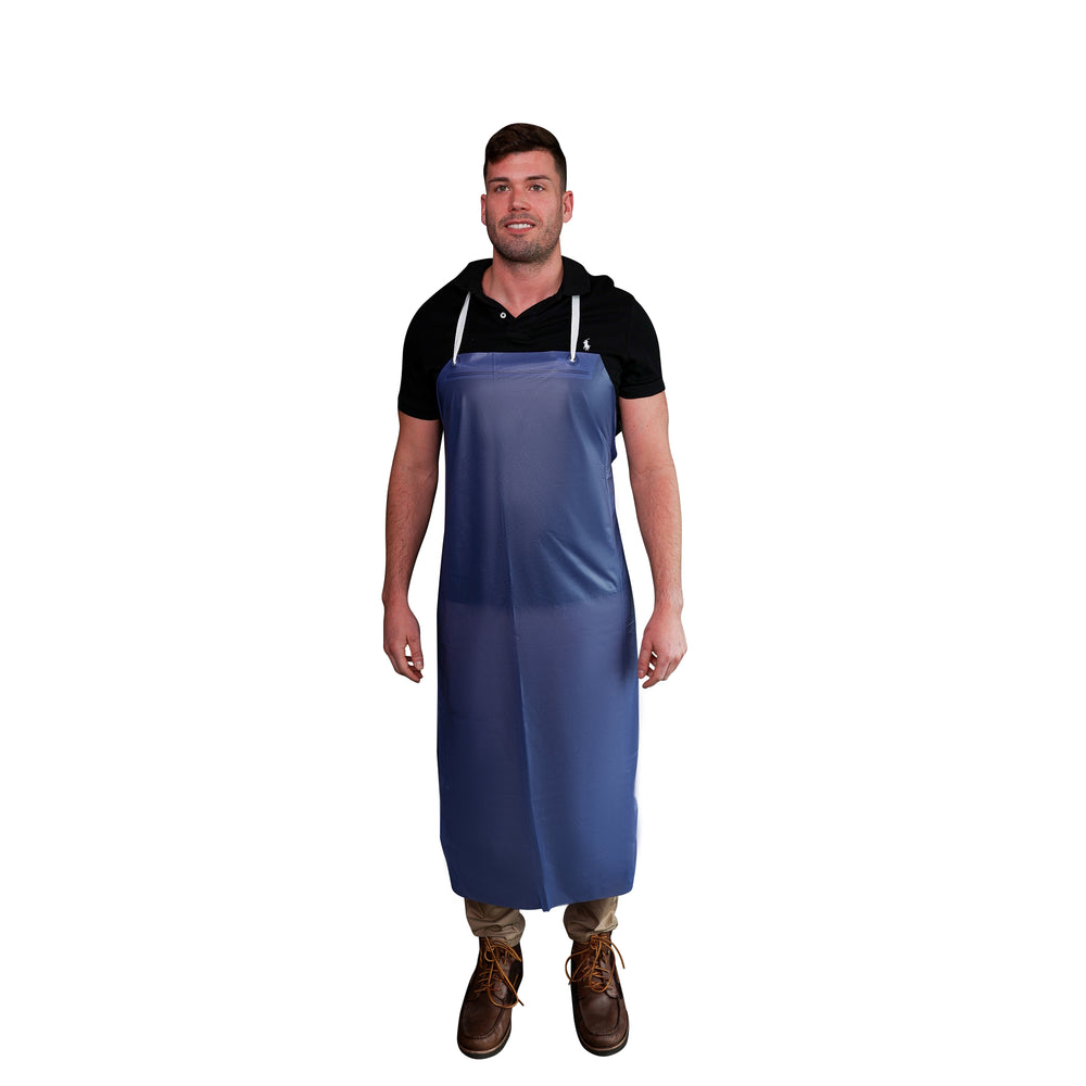 6000f Apron B67O26 Blue 6 mil Raw Edge Vinyl Apron with String Ties