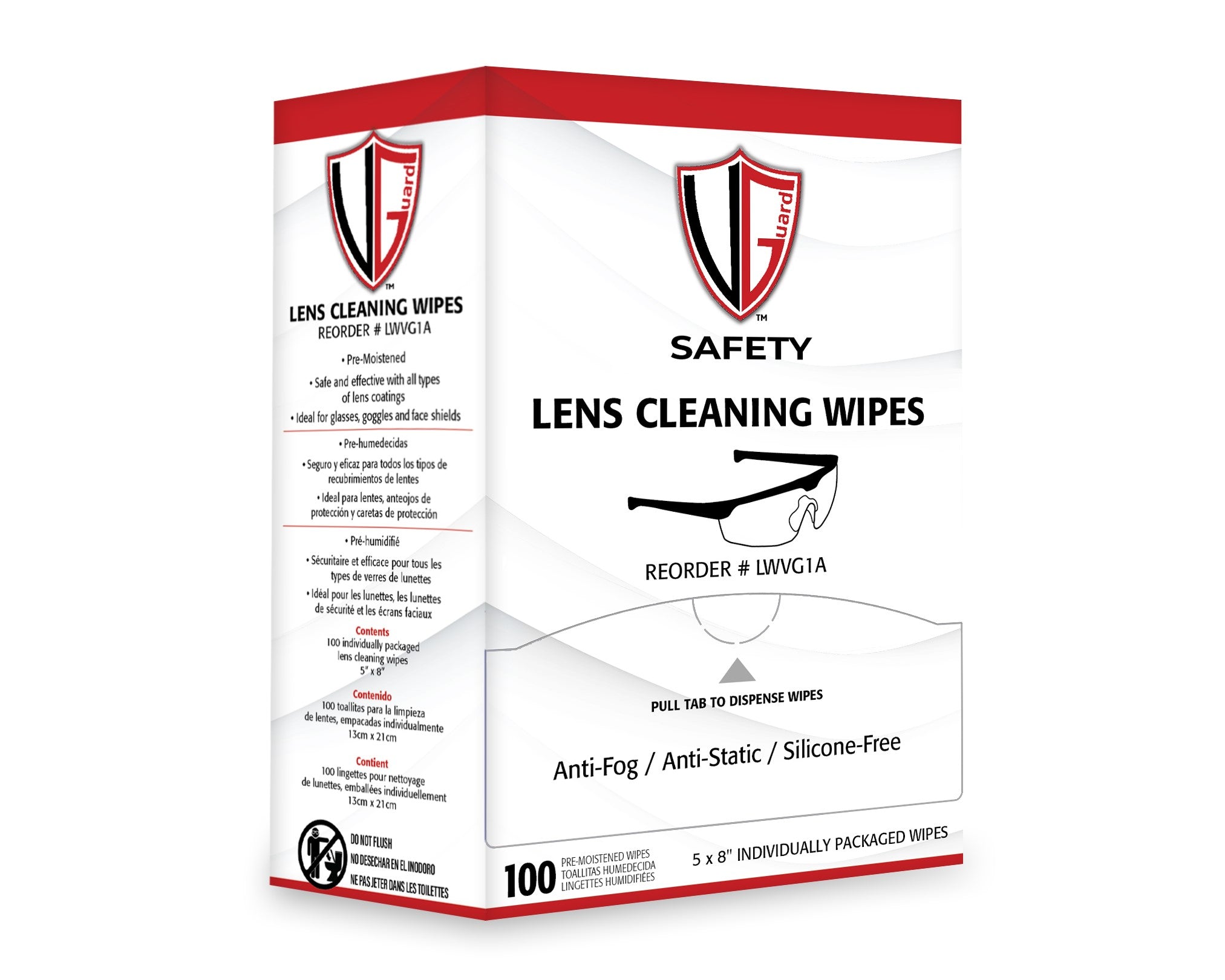 LWVG1A Lens Cleaning Wipes, 5 x 8" Size, 100 Count